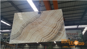 Beige Onyx Slabs Tiles China Yellow Bookmatch