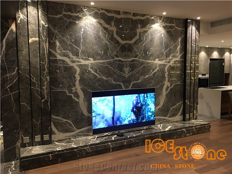 Skyfall Grey Marble Slabs Tiles Bookmatch Project