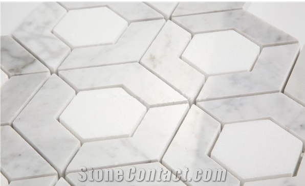 Bianco Carrara Hexagon Waterjet Marble Mosaic Tile