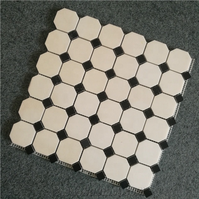 Sivec Octagan Thassos White with Black Dot Mosaic