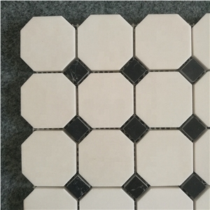Sivec Octagan Thassos White with Black Dot Mosaic