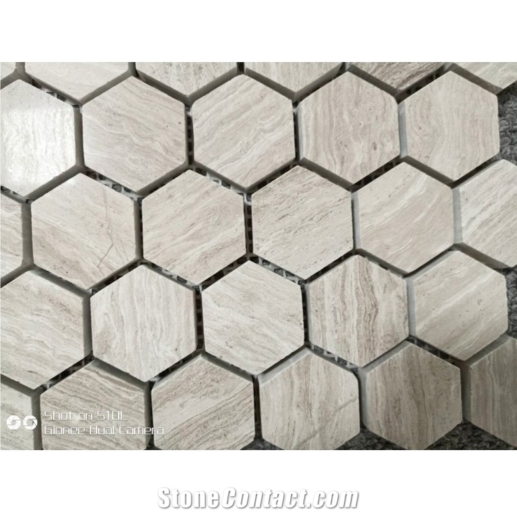 Wooden Grey Grain Hexagon 25mm Marble Mosaic