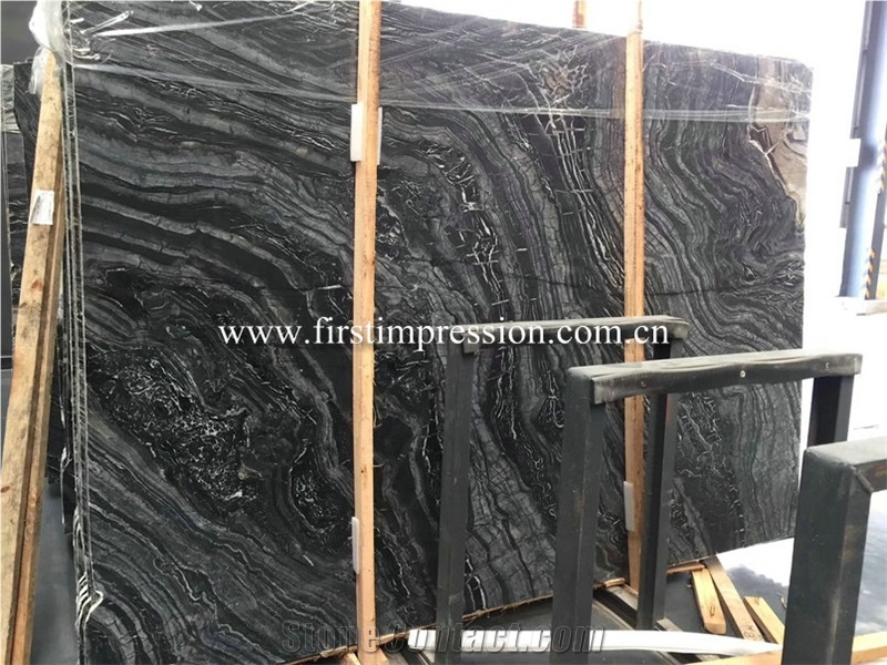 Cheap Antique Marble Slab/Silver Wave Black Marble
