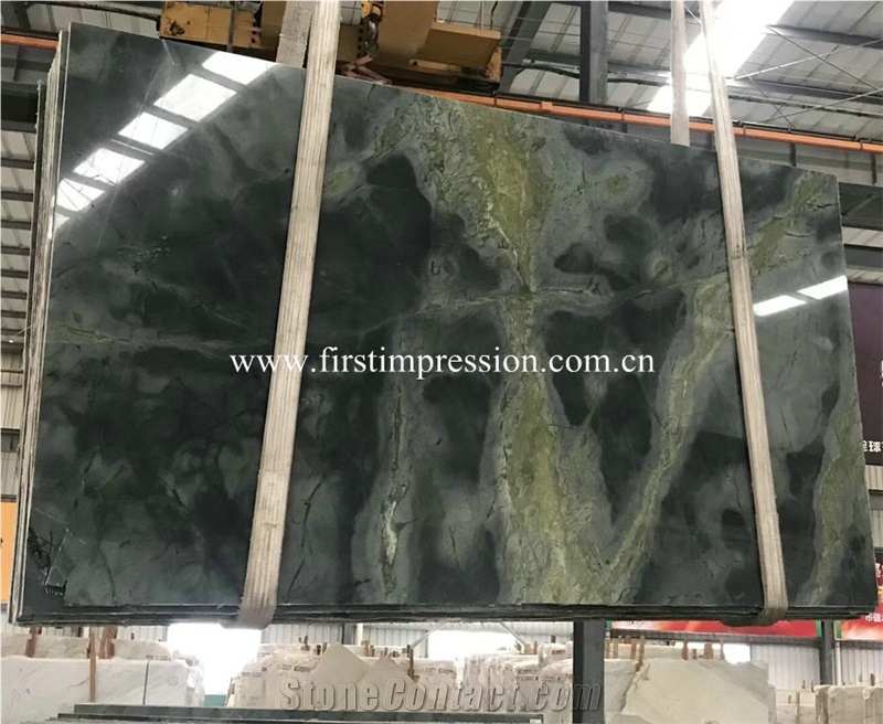 China Peakcock Green Marble Tiles for Floor Cover