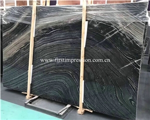 China Silver Wave Black Marble Slabs for Walling