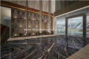 China Silver Wave Black Marble Slabs for Walling