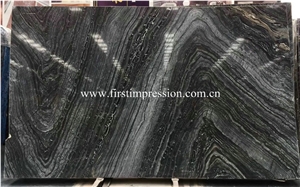 China Silver Wave Black Wooden Antique Marble Slab