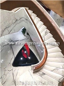 Luxury White Calacatta Gold Marble Stairs&Steps