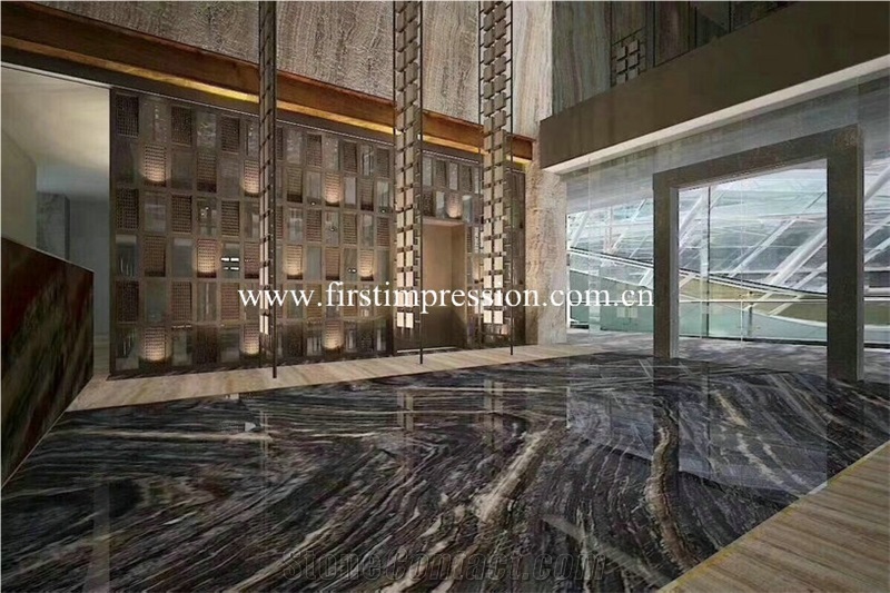 Silver Wave Black Wooden Marble Tiles for Floor