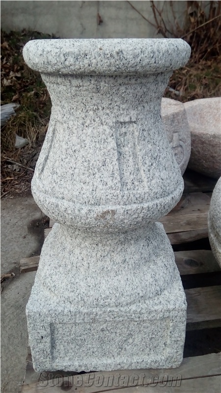 Grey Granite Column - Pedestral Under Flowerpot, Garden Decoration