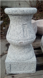 Grey Granite Column - Pedestral Under Flowerpot, Garden Decoration