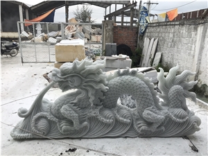 Two Dragon Rails Stone Sculpture, Marble Carving