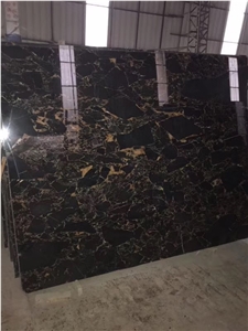 China Black Portoro Gold Marble Stone Flooring
