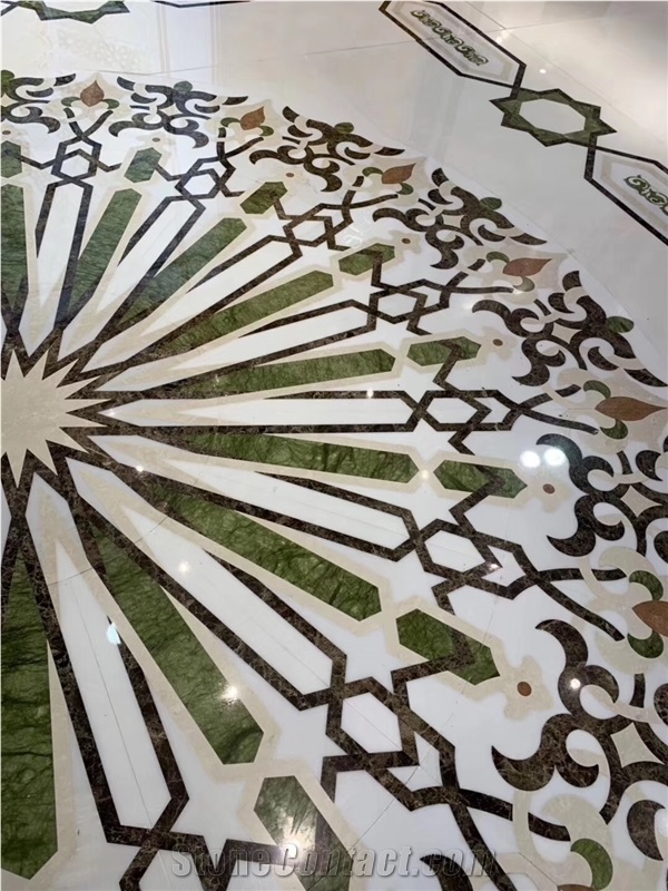 Ming Green Water Jet Marble Medallion Floor Tiles