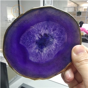 Agate Coasters Purple Color with Golden Edge