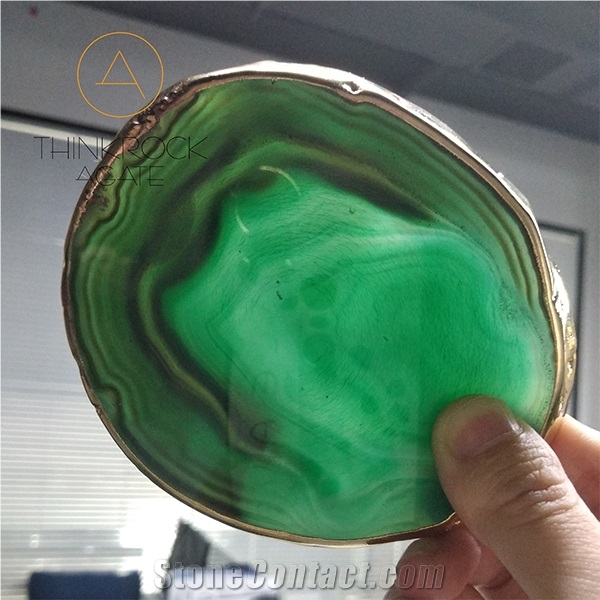 Agate Drink Coasters Gold Gilt-Edged Green Mats