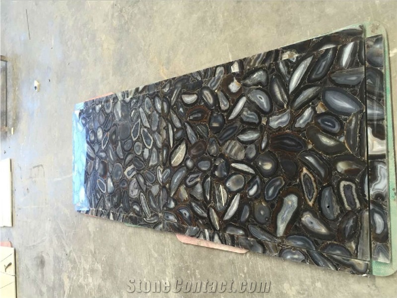 Black Agate Semiprecious Stone Tiles,Gemstone Tile