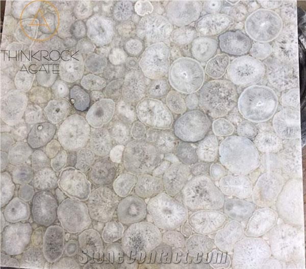 Natural Semi Precious Stone, White Agate Tiles