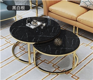 Nero Marquina Marble Tops, Round Coffee Table