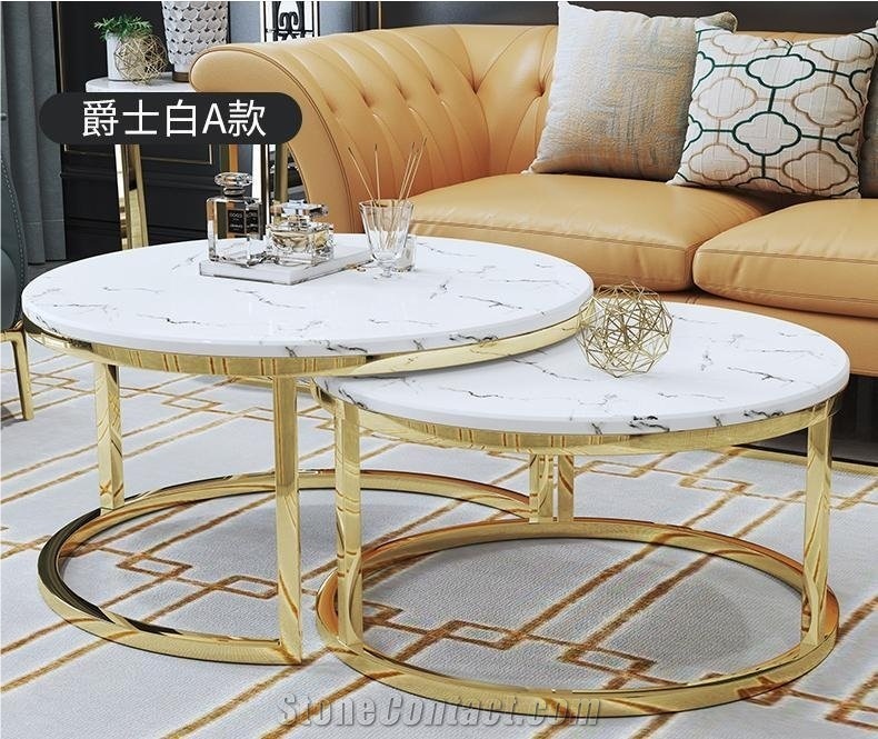 Nero Marquina Marble Tops,White Round Coffee Table