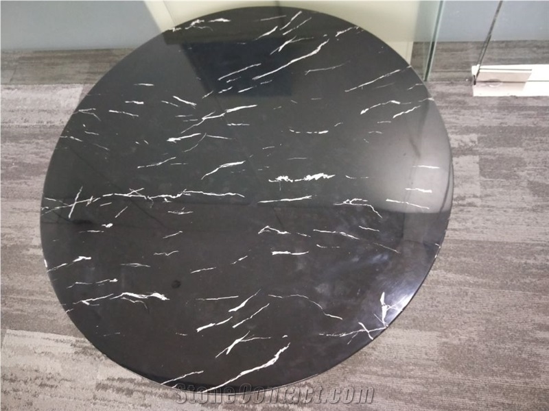 Nero Marquina Marble Tops,White Round Coffee Table