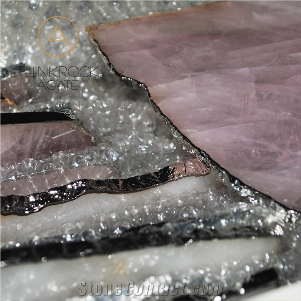 Pink Crystal Trays with Silver Edge