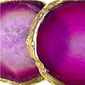 Polished Pink Agate Coaster,Gold Edge Cup Mat
