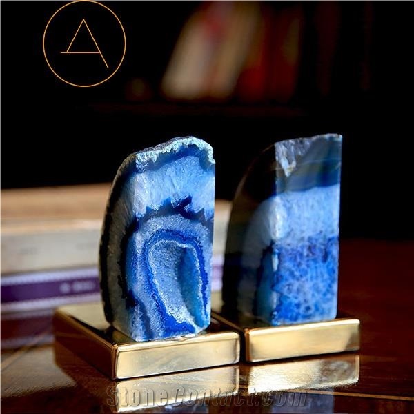 Popular Natural Stone Blue Agate Bookend