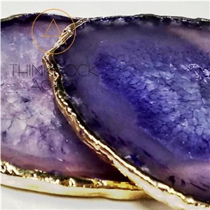 Purple Agate Coaster, Cup Mat with Gold Edge