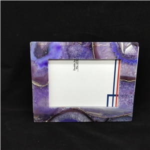 Purple Agate Photo Frame,Semiprecious Stone Frame