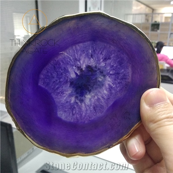 Round Brazilan Agate Geodes Purple Coasters