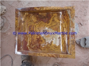 Brown Golden Onyx Rectangle Shaped Sinks Basins