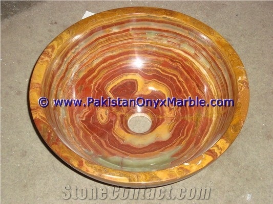 Brown Golden Onyx Round Bowl Sinks Basins