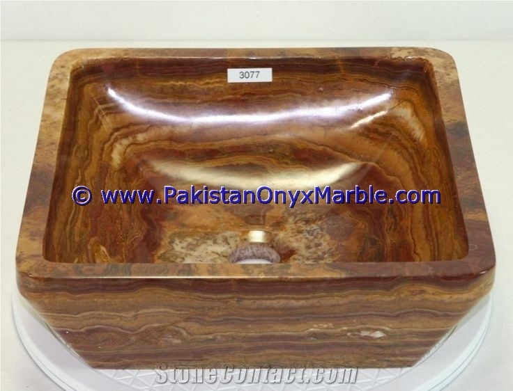 Brown Golden Onyx Square Sinks Basins