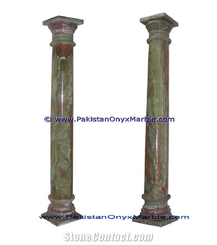 Dark Green Onyx Columns Hand Carved Pillars