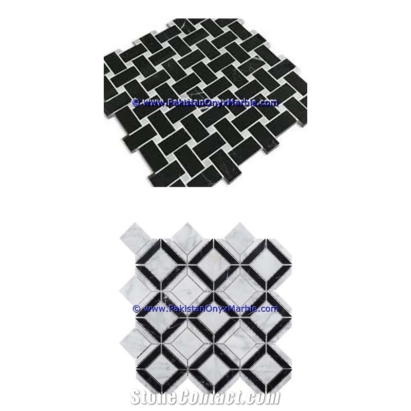 Jet Black Marble Mosaic Tiles Jet Black Basket Weave