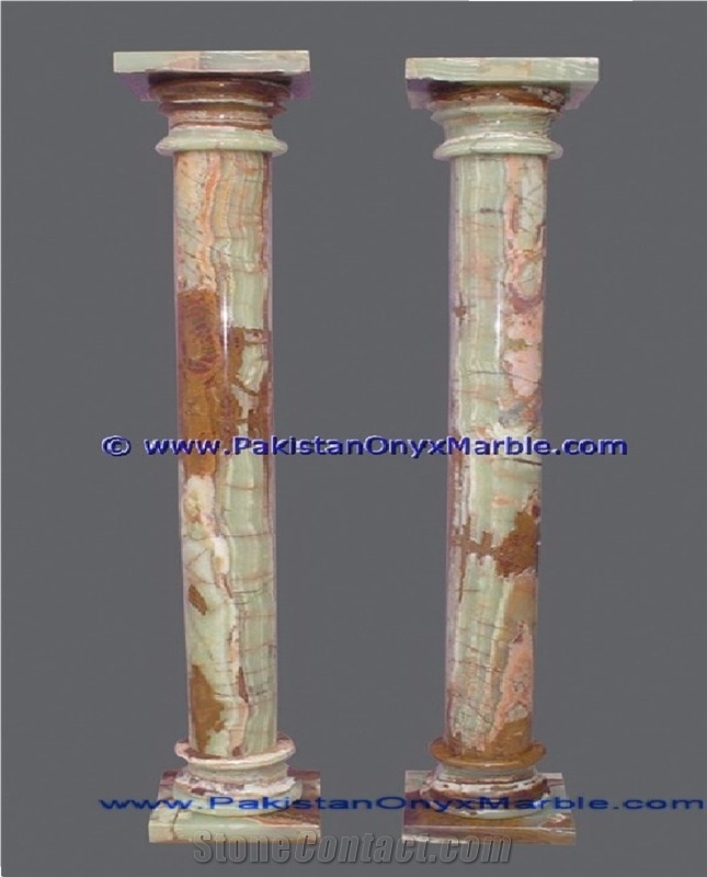 Light Green Onyx Columns Handcarved Pillars
