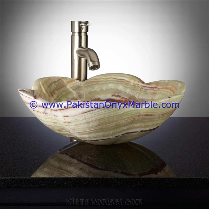 Light Green Onyx Flower Shaped Sinks Basins Collection
