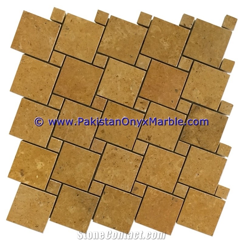 Marble Mosaic Tiles Indus Gold Inca Basket Weave