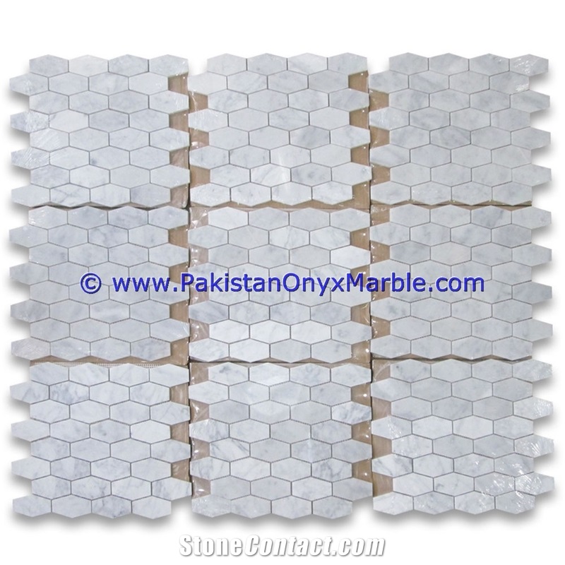 Marble Mosaic Tiles Ziarat Carrara White Hexagon