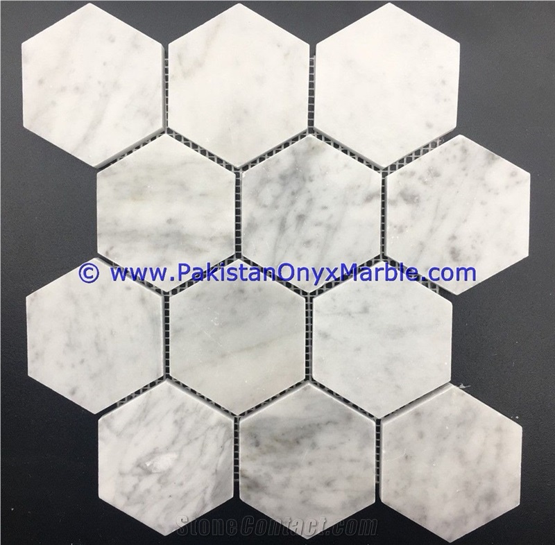 Marble Mosaic Tiles Ziarat Carrara White Hexagon