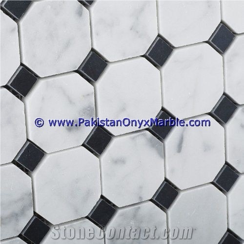 Marble Mosaic Tiles Ziarat Carrara White Octagon