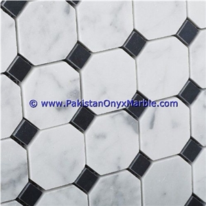 Marble Mosaic Tiles Ziarat Carrara White Octagon