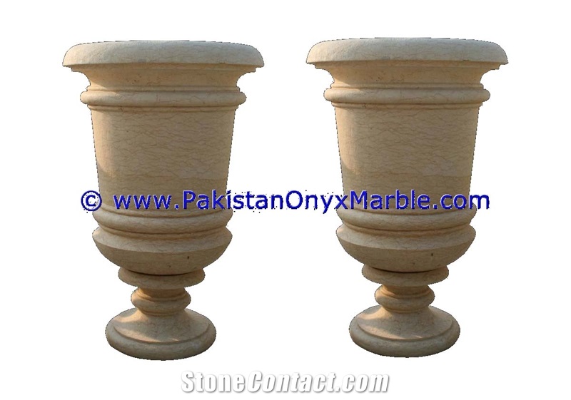 Marble Planters Handcarved Decorated Beige Color
