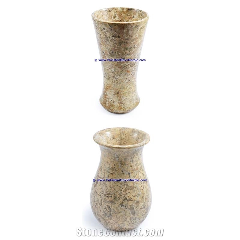 Marble Planters Handcarved Decorated Fossil Corel