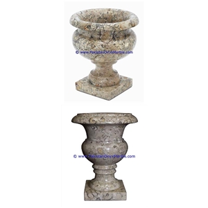 Marble Planters Handcarved Decorated Fossil Corel