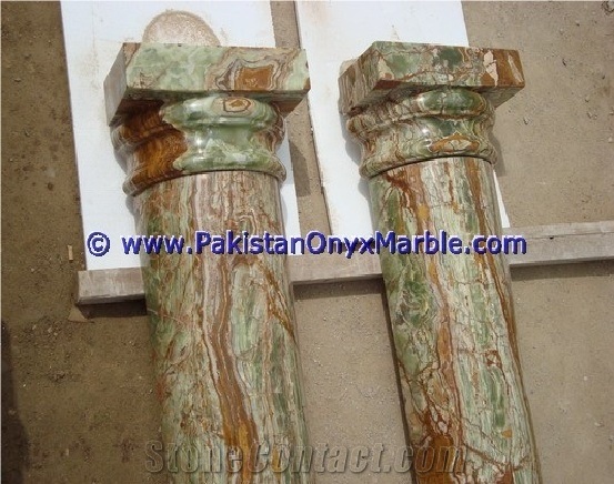Multi Green Onyx Columns Handcarved Pillars