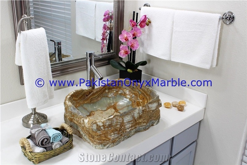 Multi Green Onyx Rough Rectangle Shaped Sinks
