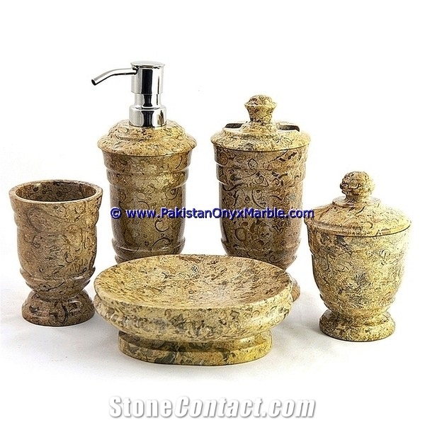 Pakistan Fossil Marble Bathroom Accessories Set Fossil Coral
