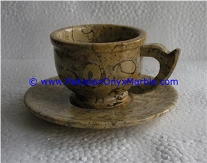 Pakistan Fossil Marble Tea Set Sugar Milk Pot Saucer Tea